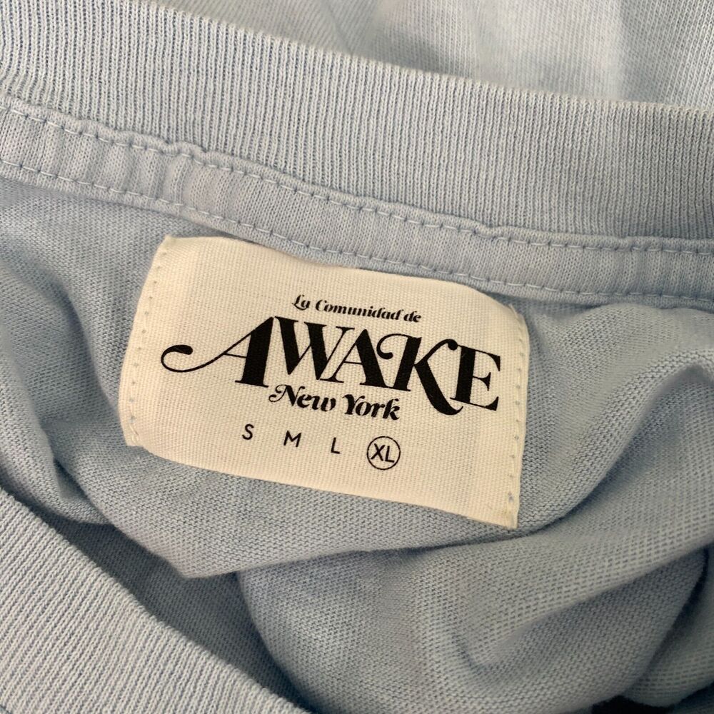 Awake New York Shirt Men Extra Large Bunny Rabbit Graphic Tee Baby Blue Crewneck - Picture 7 of 10